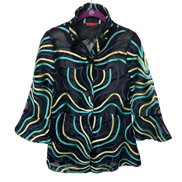 Saint Gil Paris VTG Flare Sleeve Mesh Sheer Statement Top Black Artsy Women Sz M - Picture 6 of 6